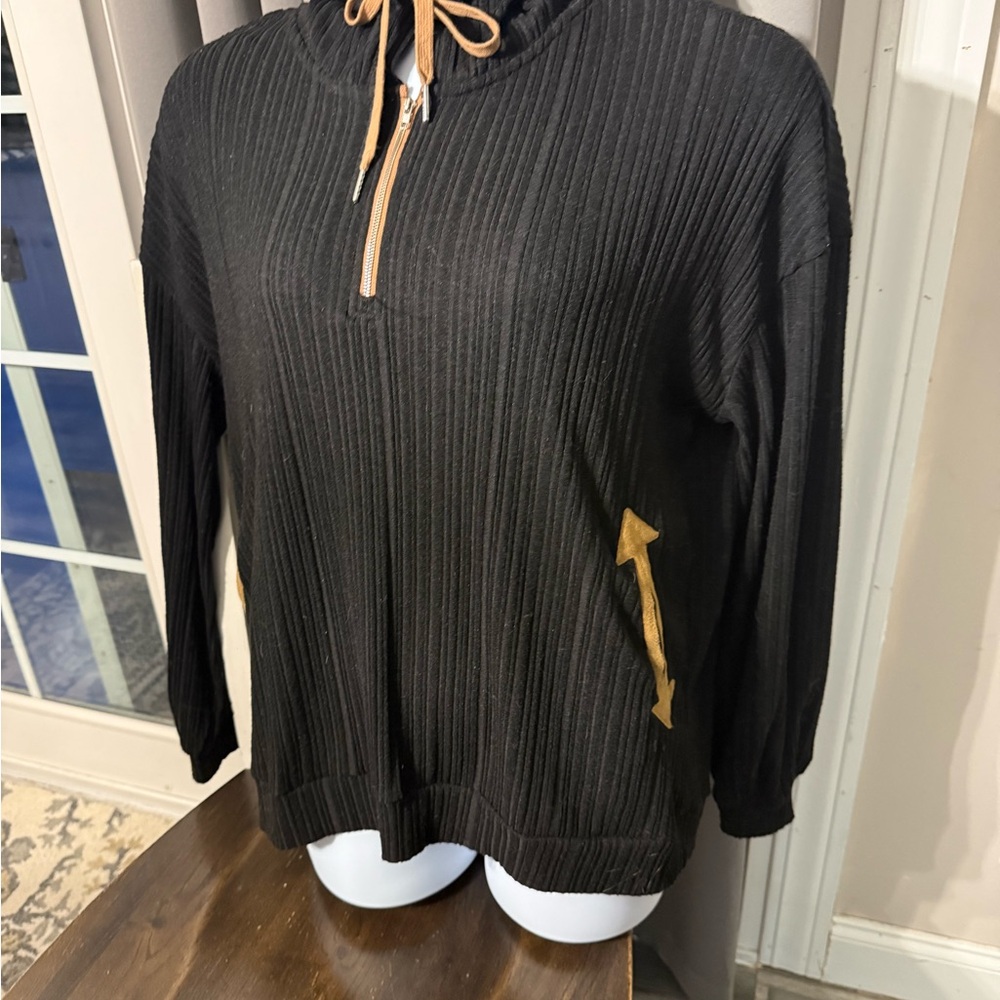 White Birch Black and Tan Cowl Neck Sweater